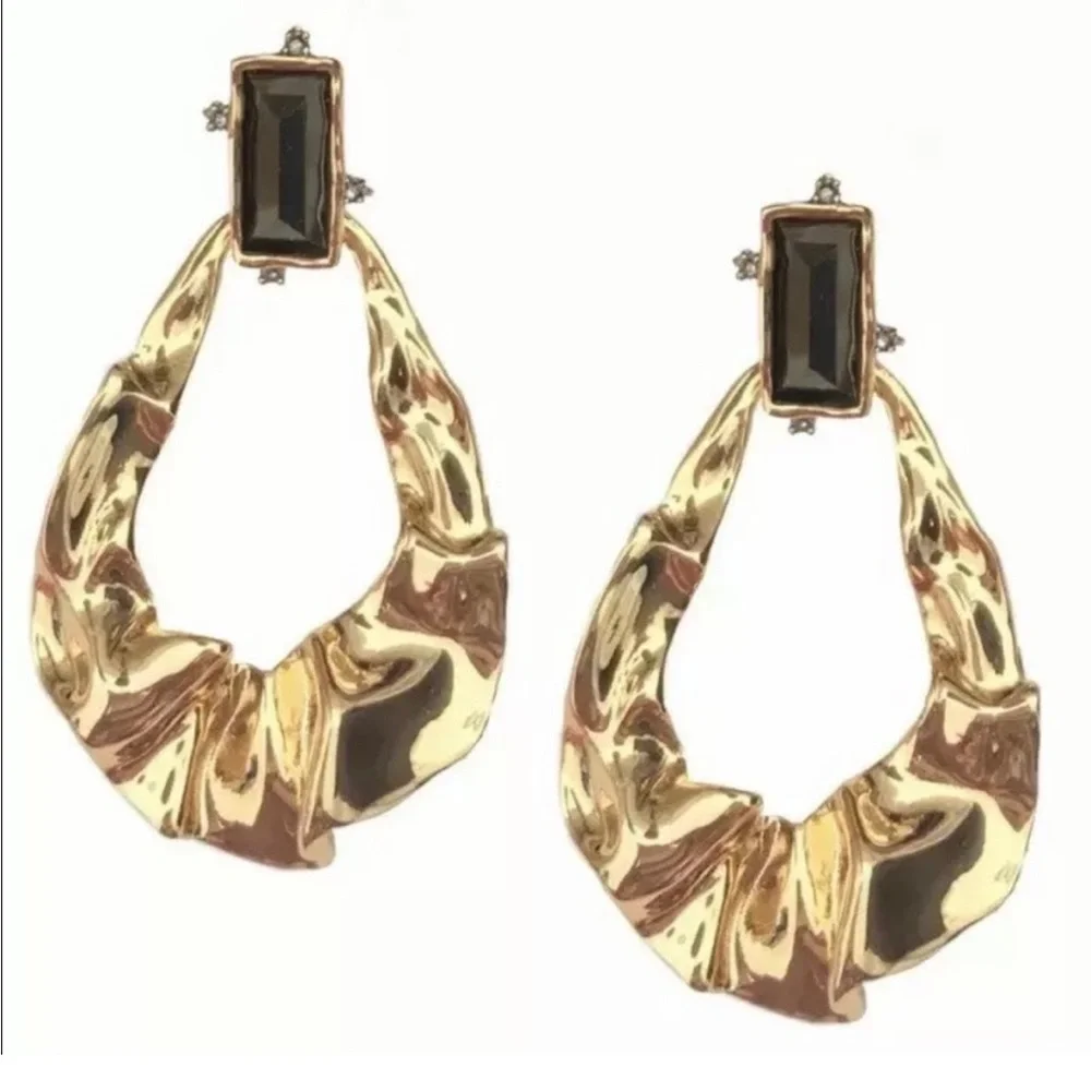 ALEXIS BITTAR • NEW Gold Liquid Molten High Shine Sculpted Hoop Drop Earrings